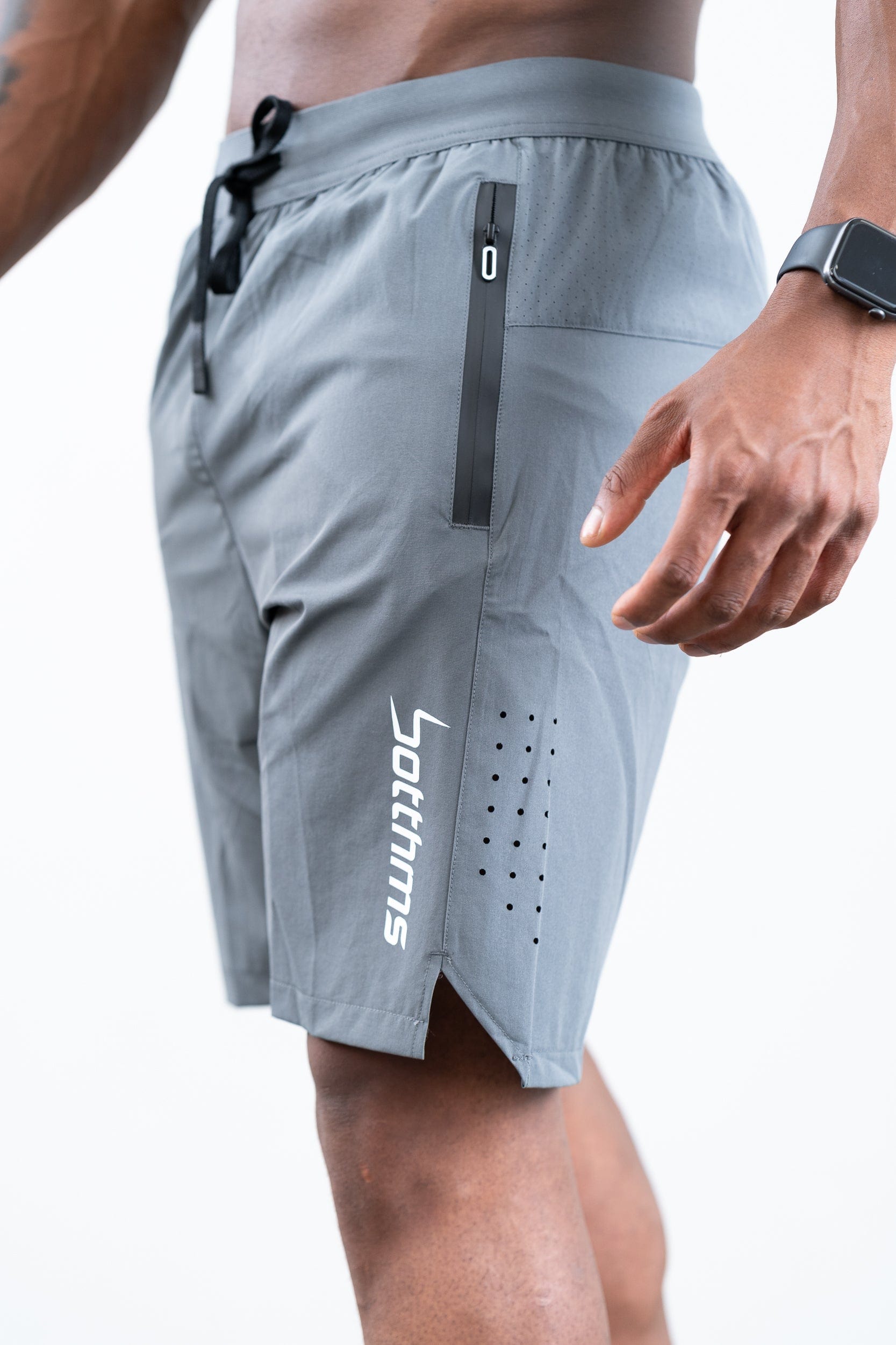 man wearing botthms gray training sport short