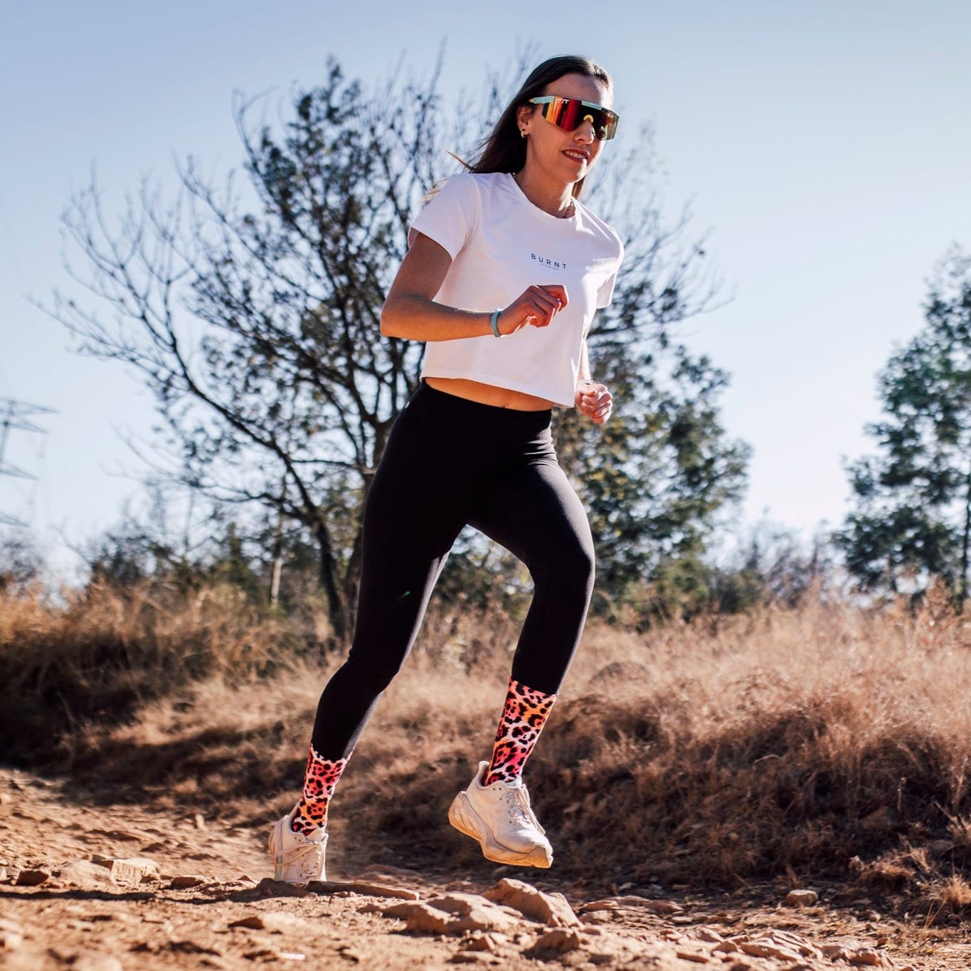 botthms Electric Leopard Pink Socks Crew Socks