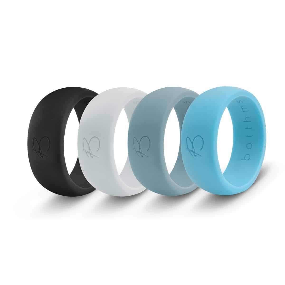 botthms botthms Silicone Rings Combo Pack 4 - Black, white, teal & turquoise Silicone Rings